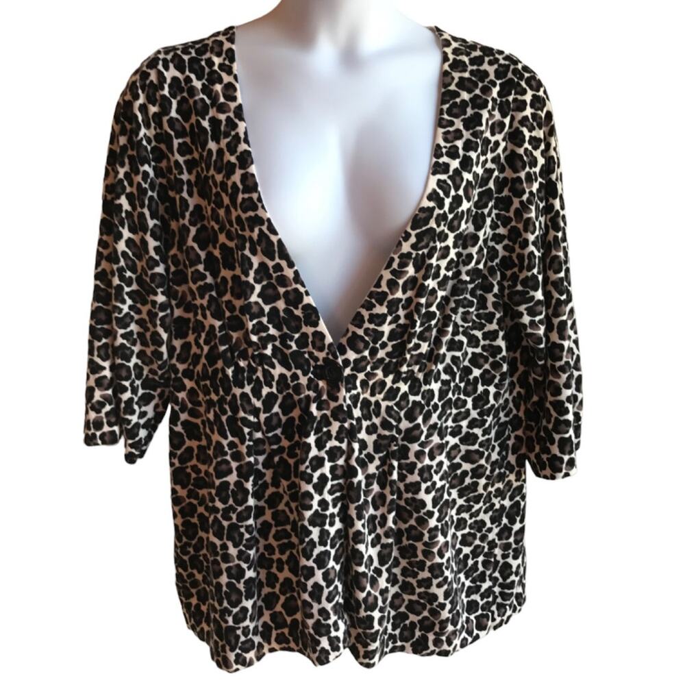 Fashion Bug Leopard Print One Botton Cardigan with Peplum size 22/24W(?) read